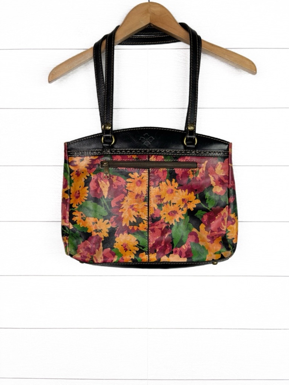 Patricia Nash Leather Shoulder Tote Bag Floral Print Yellow Pink